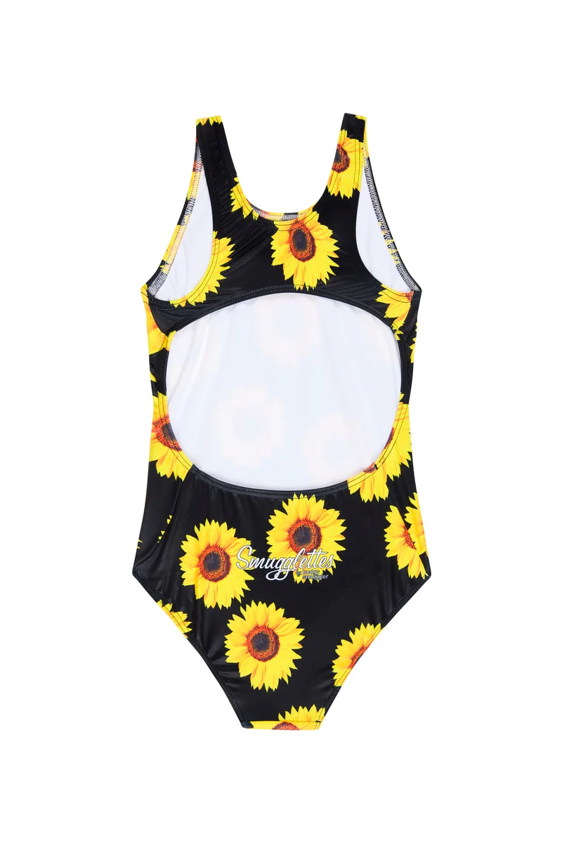 Girls One Piece in Black Sunflower - Image 2