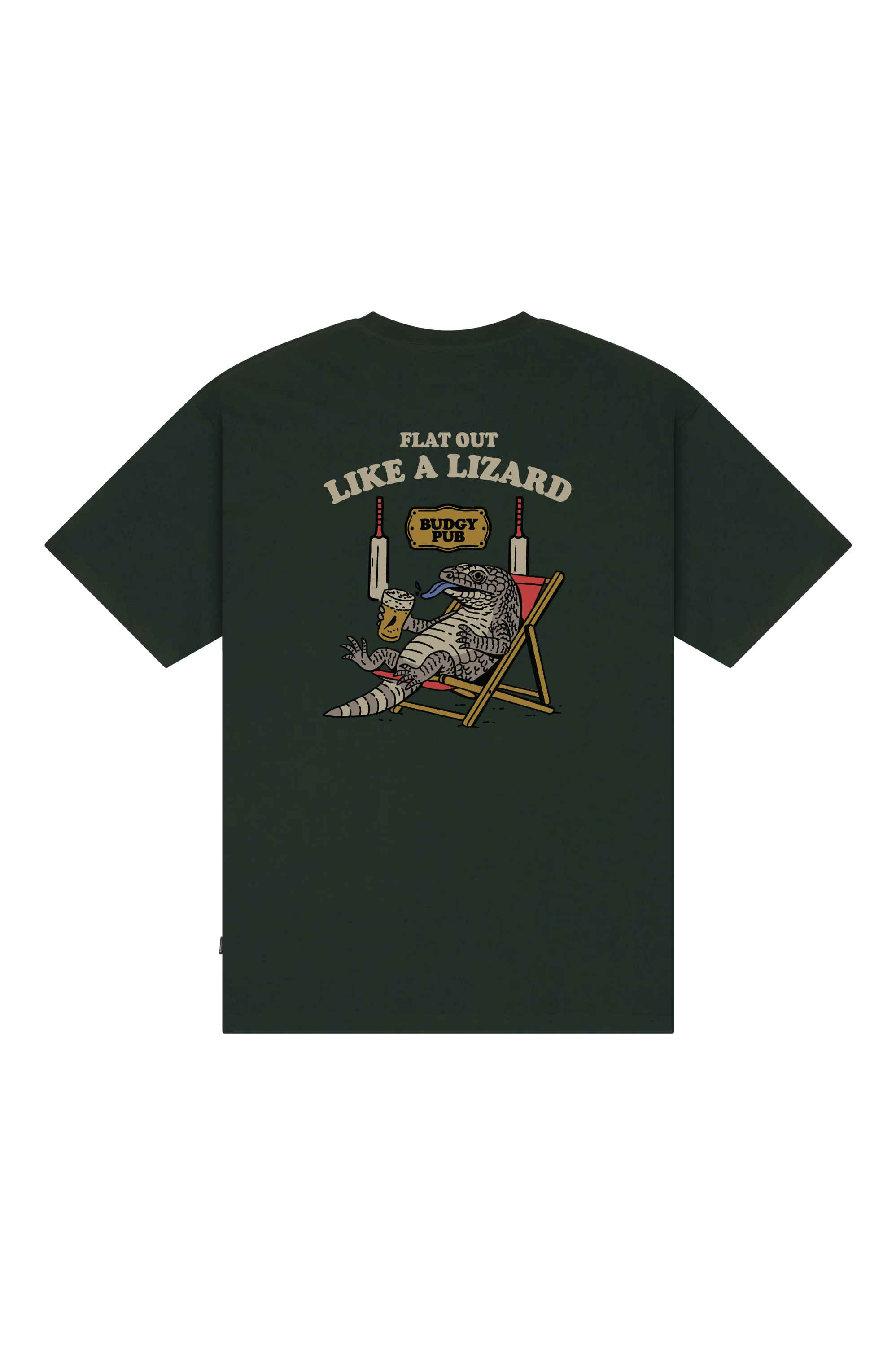 Lightweight Green Tee with Flat out like a Lizard Drinking