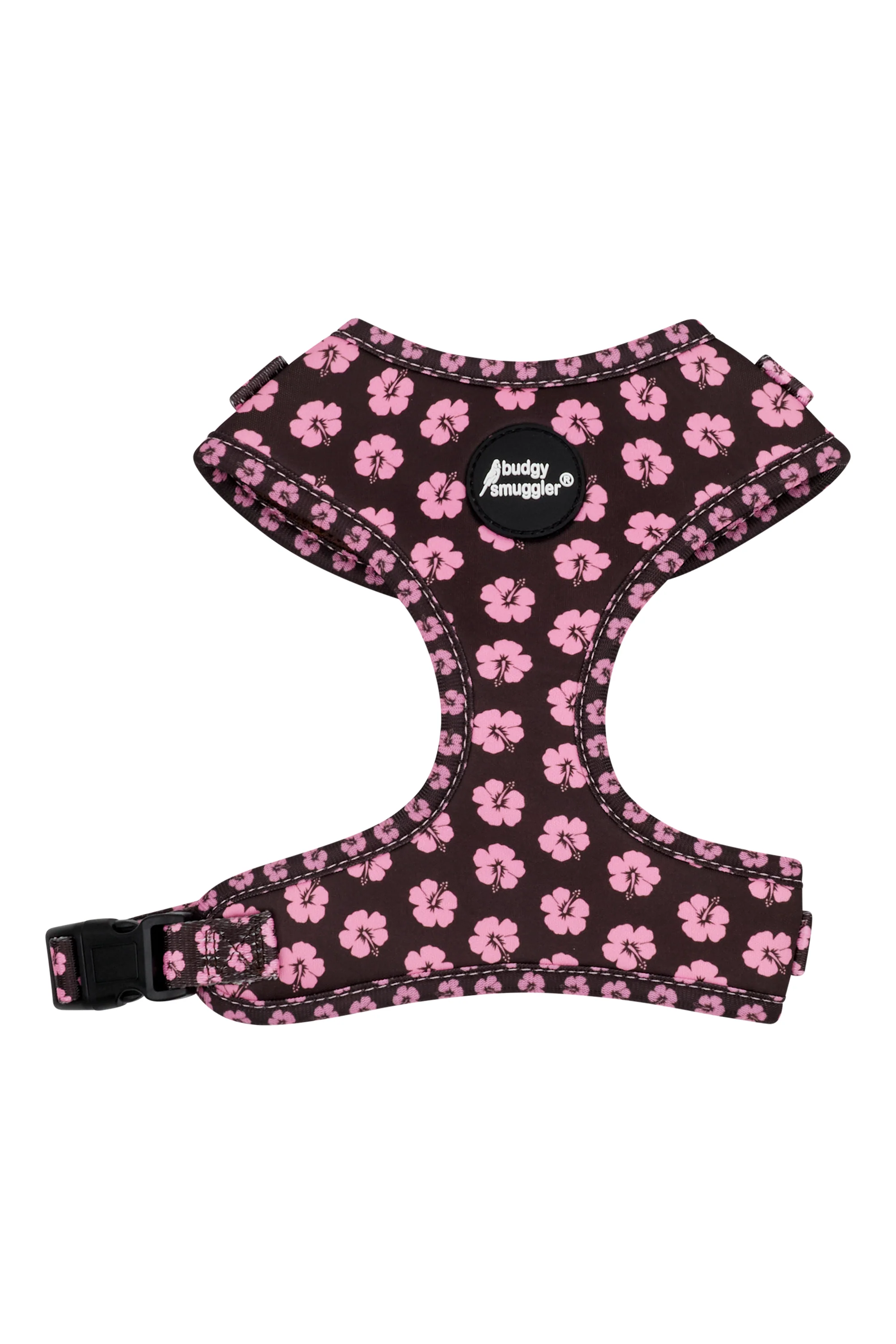 Pet Adjustable Harness in Brown and Pink Hibiscus