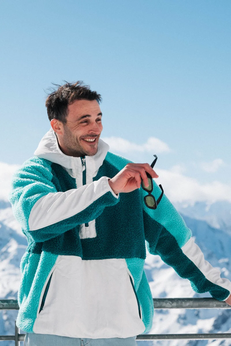 Retro Polar Fleece in Salt and Sea Foam