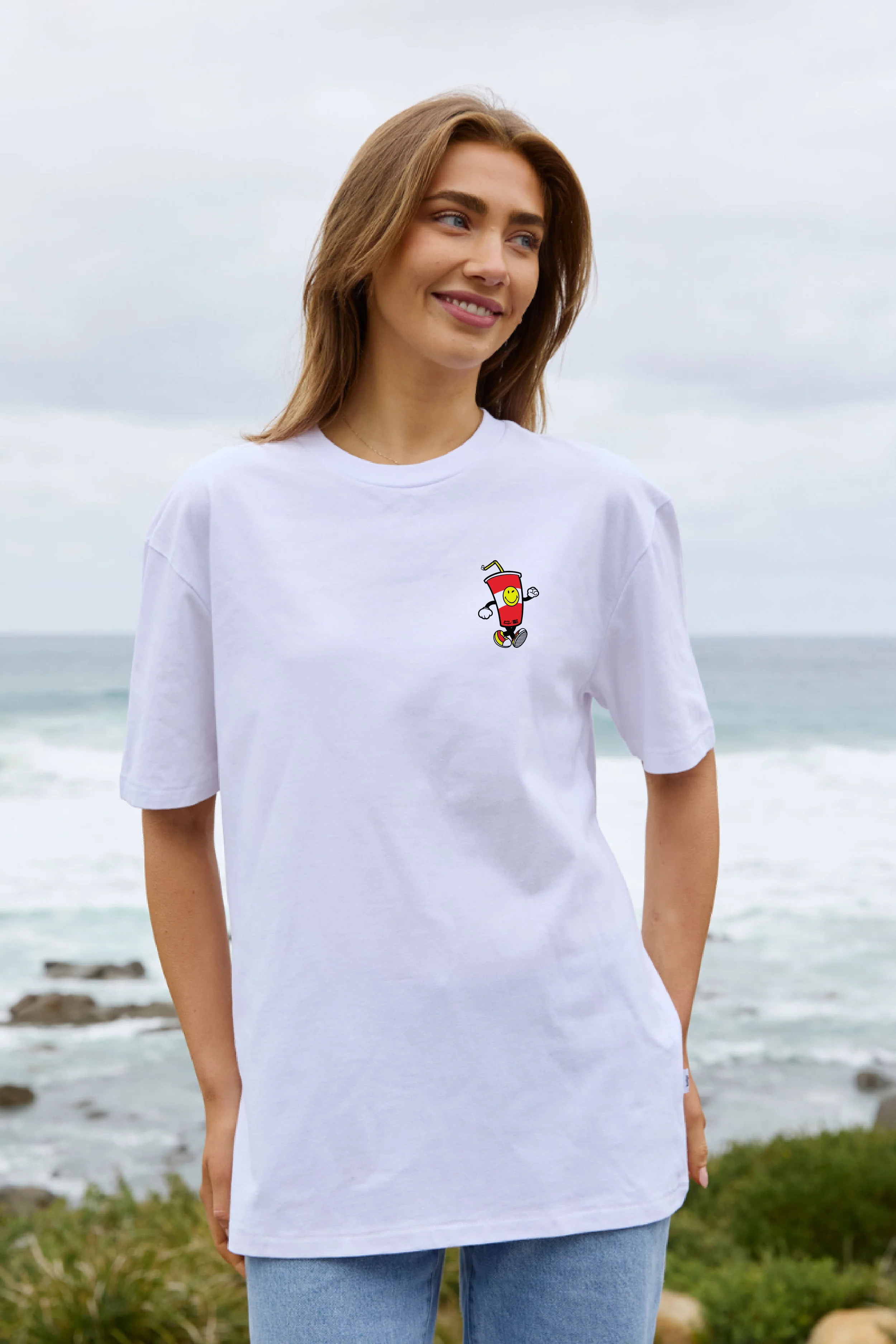 White Tee with Smiley World 1 - Image 2
